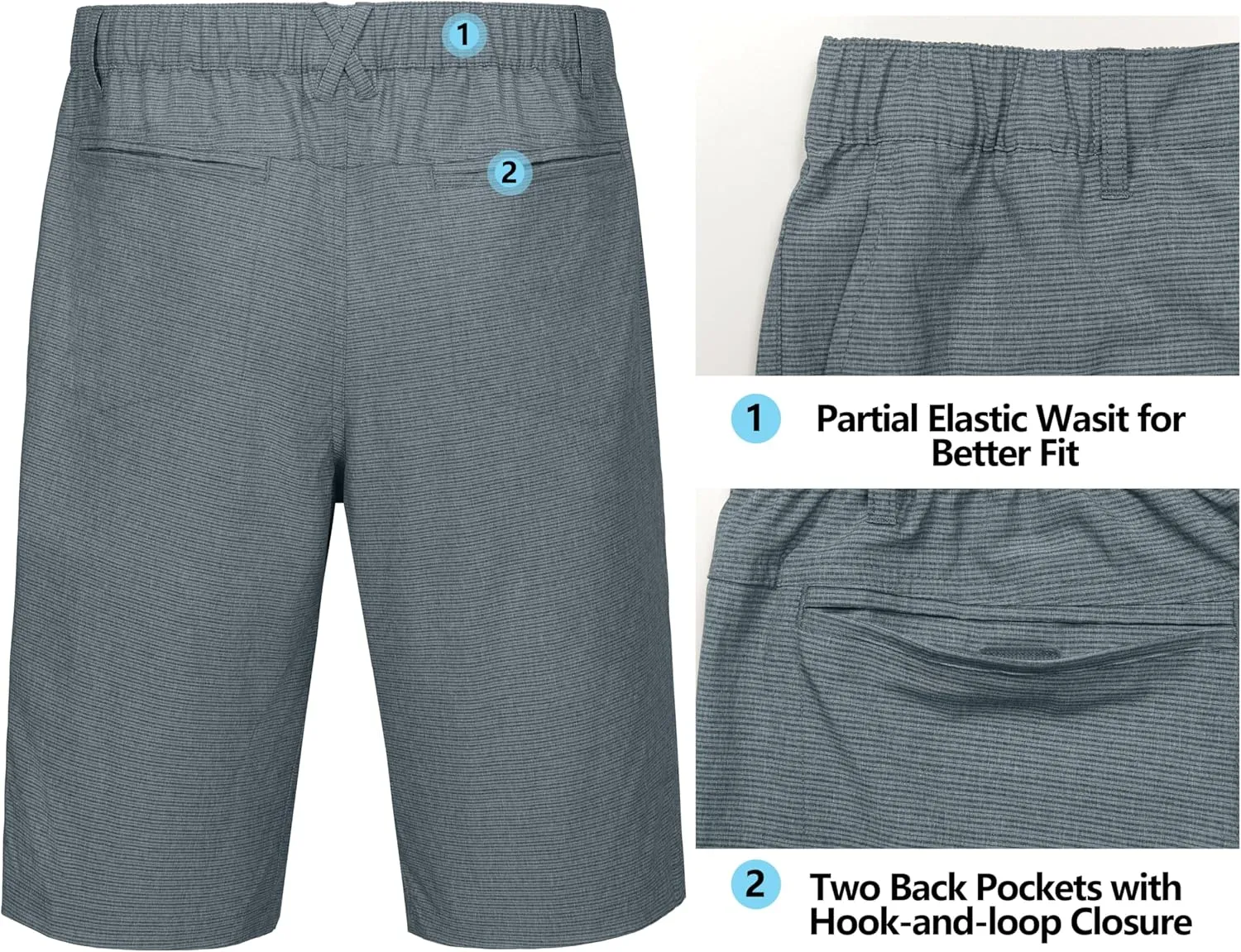 Little Donkey Andy 12 Inch Inseam Golf Shorts for Men Bermuda Quick Dry Elastic Waist Shorts for Hiking Travel Casual
