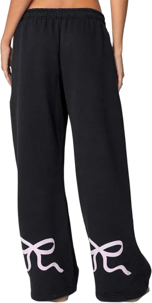 Livtany Womens Straight Leg Graphic Bow Print Sweatpants Wide Leg Elastic Waistband Lounge Pant Lounge Joggers with Pockets