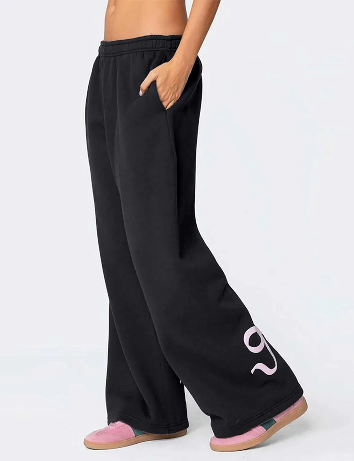 Livtany Womens Straight Leg Graphic Bow Print Sweatpants Wide Leg Elastic Waistband Lounge Pant Lounge Joggers with Pockets