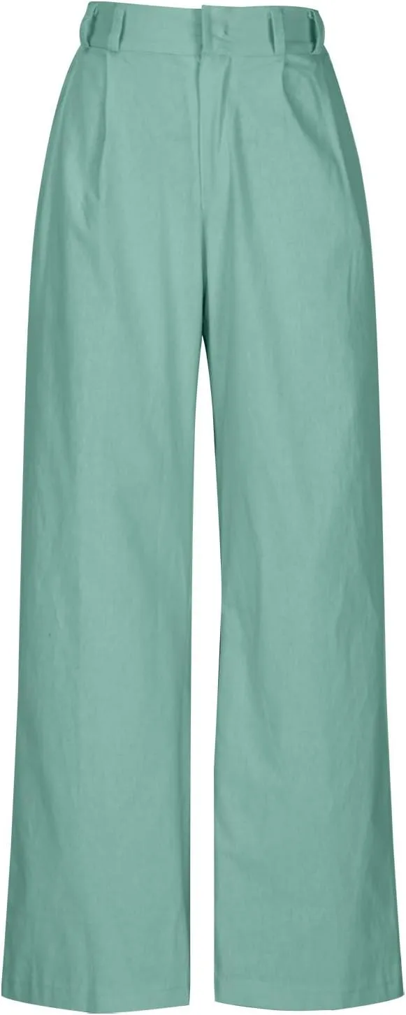 Lmdudan Wide Leg Capri Pants for Women High Waist Cotton Linen Flowy Pleated Capris Cropped Pant Casual Trousers with Pockets