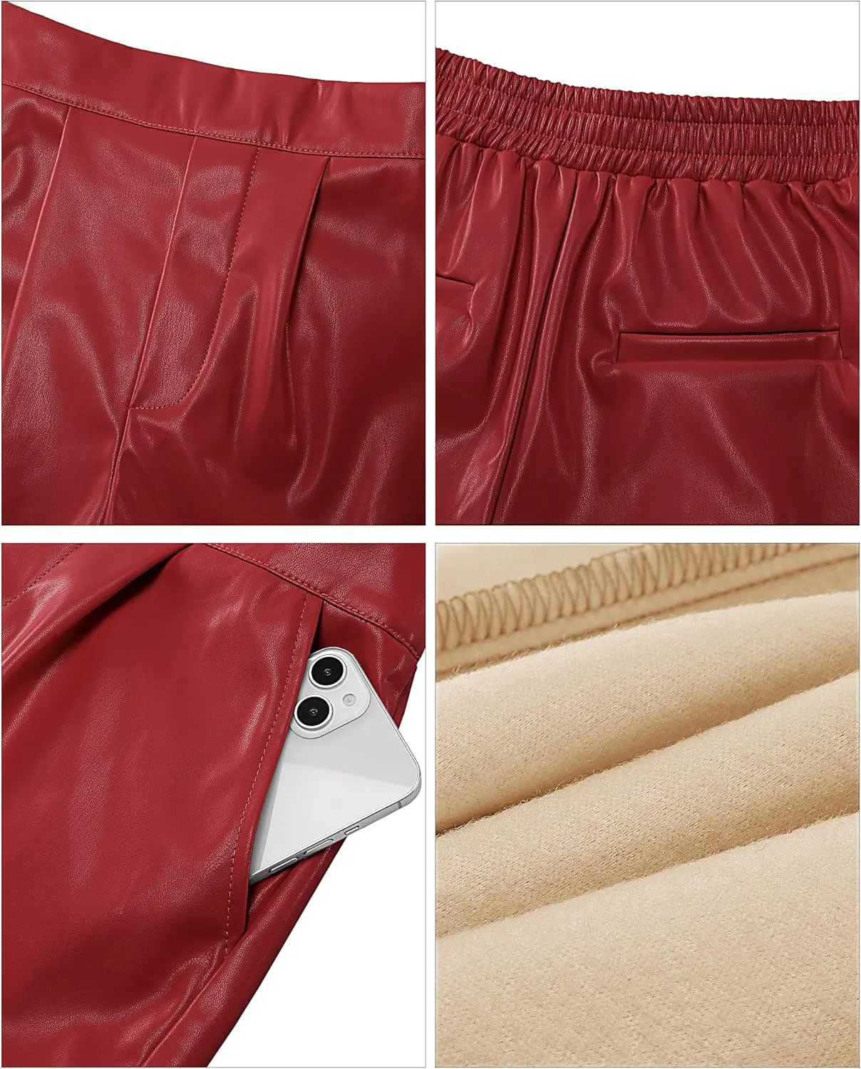 luvamia Faux Leather Shorts for Women High Wasited Pull On Pleated Side Slit Pleather Shorts with Elastic Waist Pockets