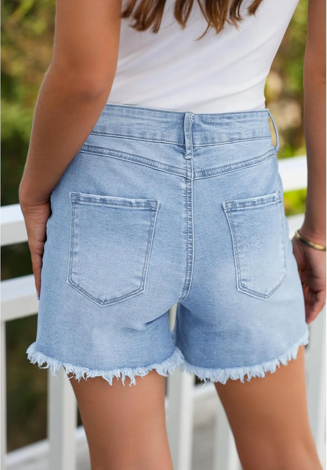 luvamia Jean Shorts for Women Low Waisted Trendy Stretchy Crossover Waist Denim Shorts Raw Hem Casual Summer Pockets