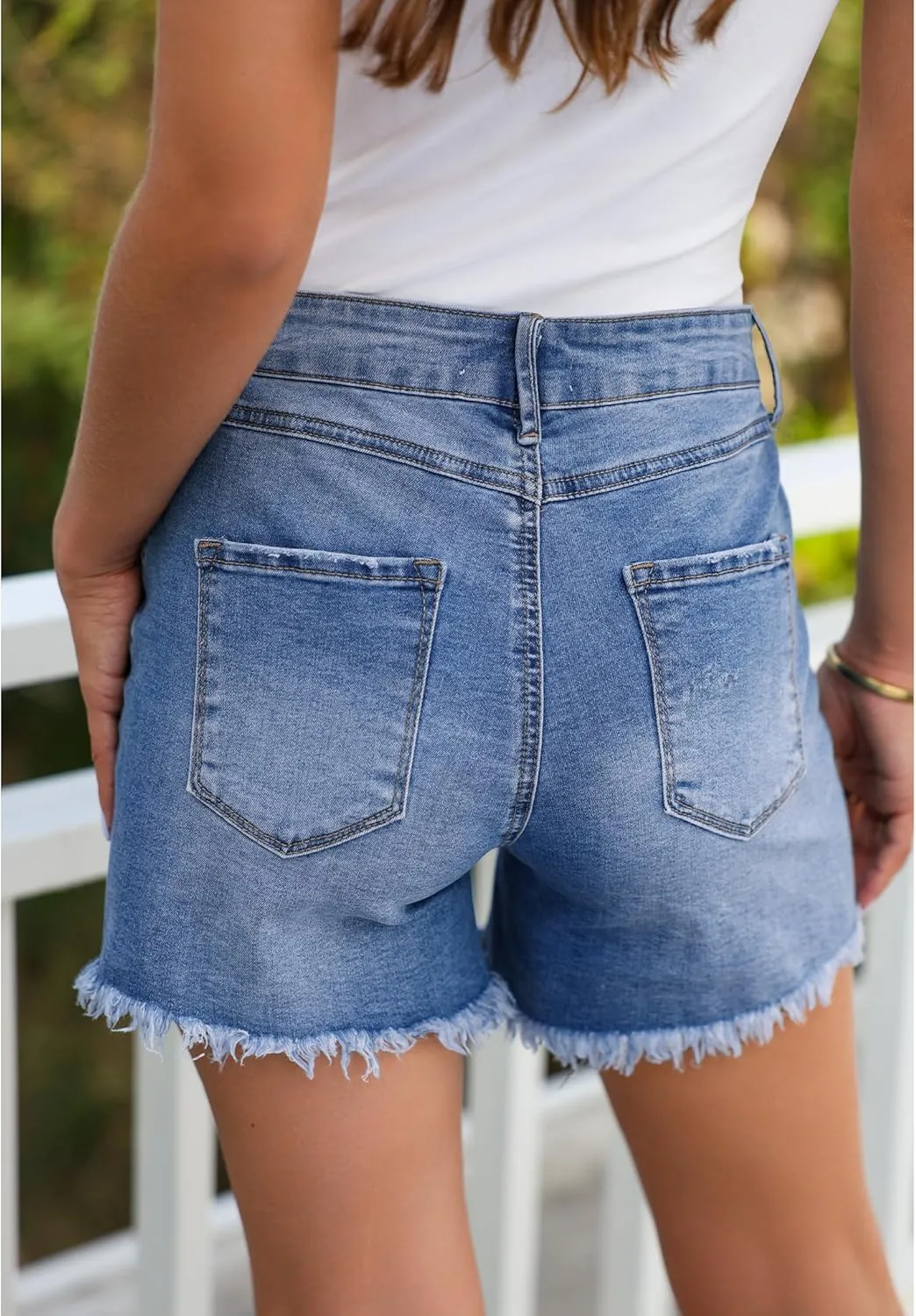 luvamia Jean Shorts for Women Low Waisted Trendy Stretchy Crossover Waist Denim Shorts Raw Hem Casual Summer Pockets
