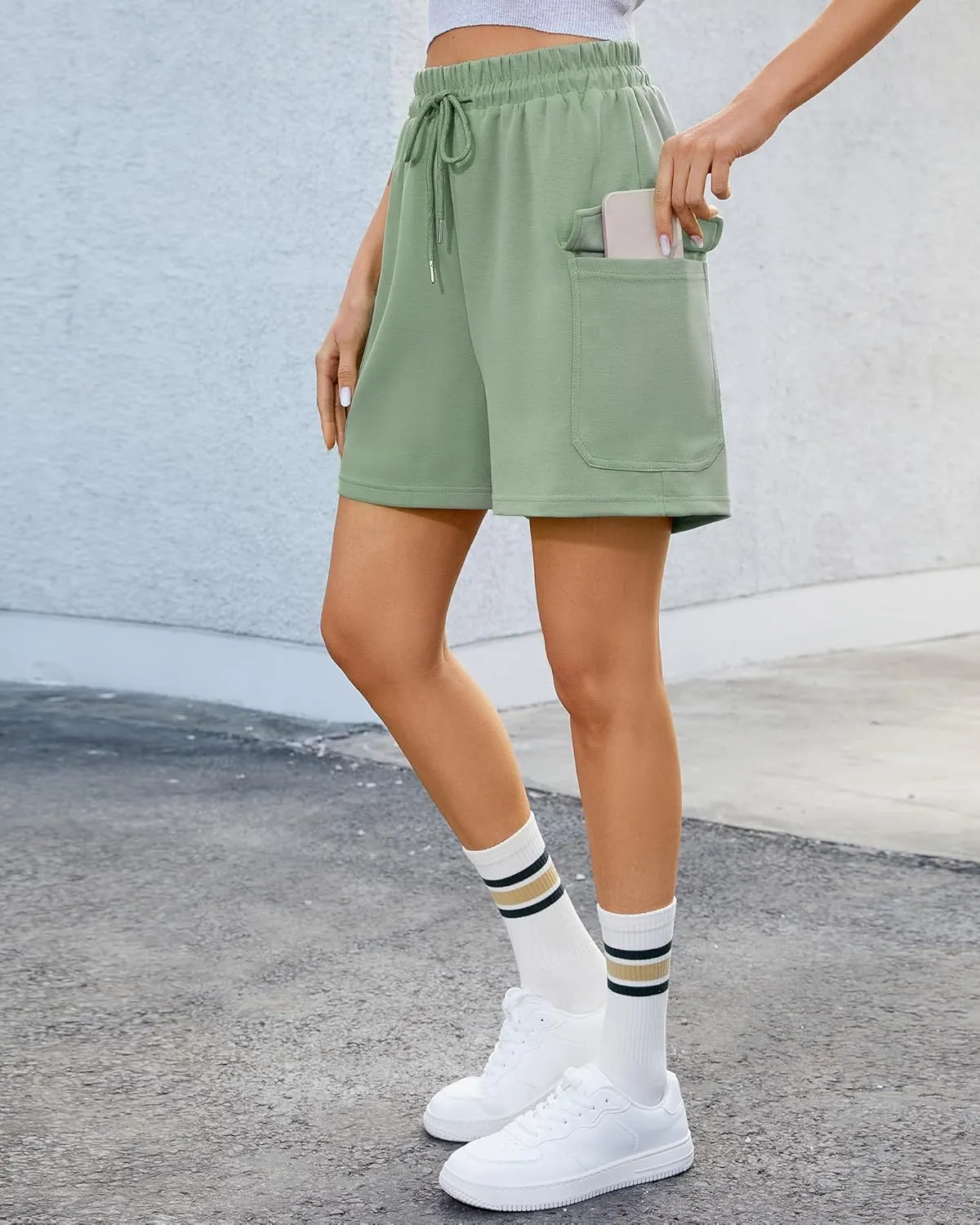 luvamia Sweat Shorts for Women High Wasited Baggy Cargo Pull On Elastic Waist Sport Athletic Summer Lounge Comfy Shorts