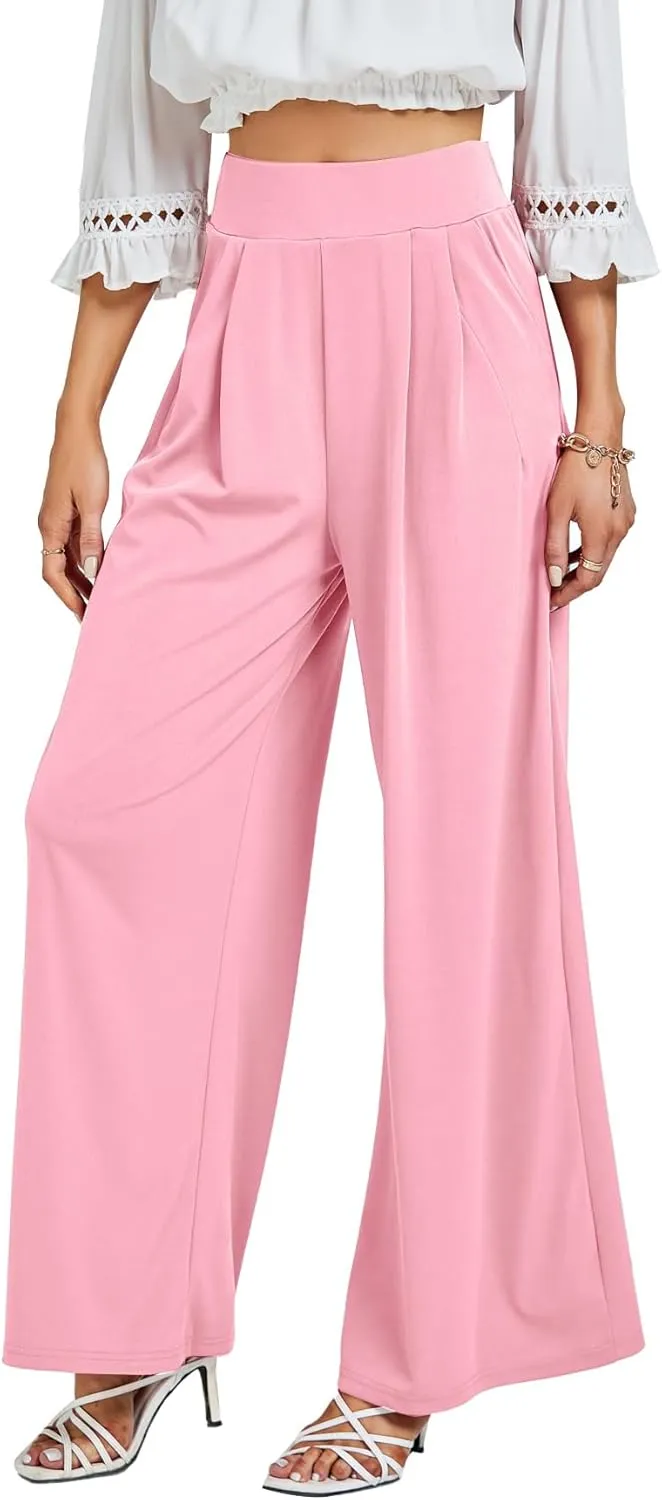 LYANER Women's Wide Leg High Waist Pleated Palazzo Pants Trousers with Pockets