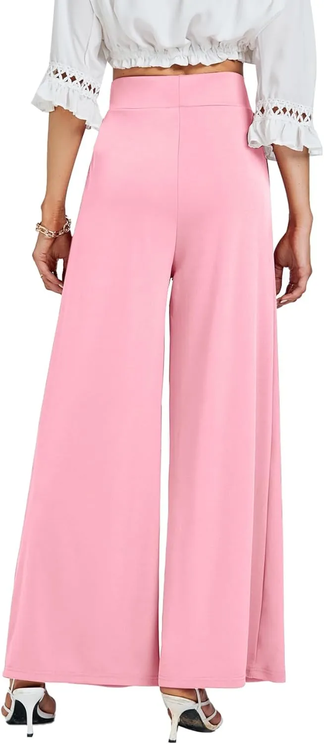LYANER Women's Wide Leg High Waist Pleated Palazzo Pants Trousers with Pockets