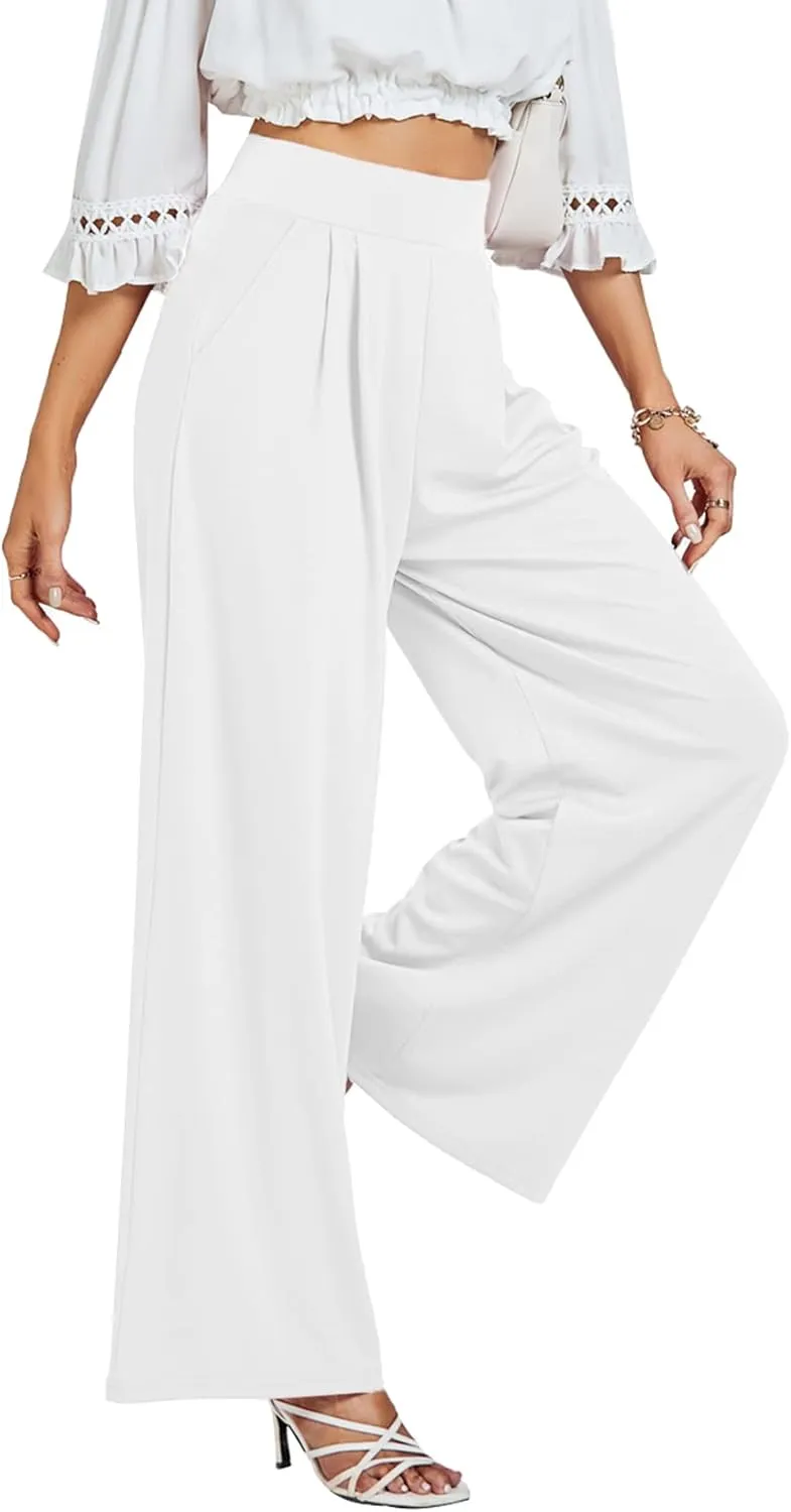 LYANER Women's Wide Leg High Waist Pleated Palazzo Pants Trousers with Pockets