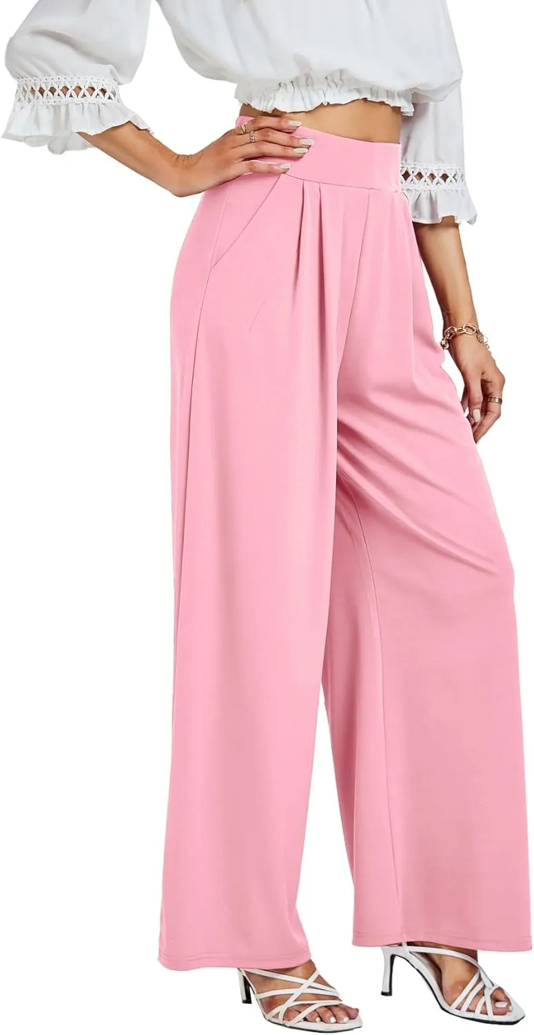 LYANER Women's Wide Leg High Waist Pleated Palazzo Pants Trousers with Pockets