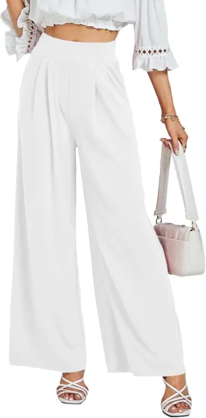LYANER Women's Wide Leg High Waist Pleated Palazzo Pants Trousers with Pockets