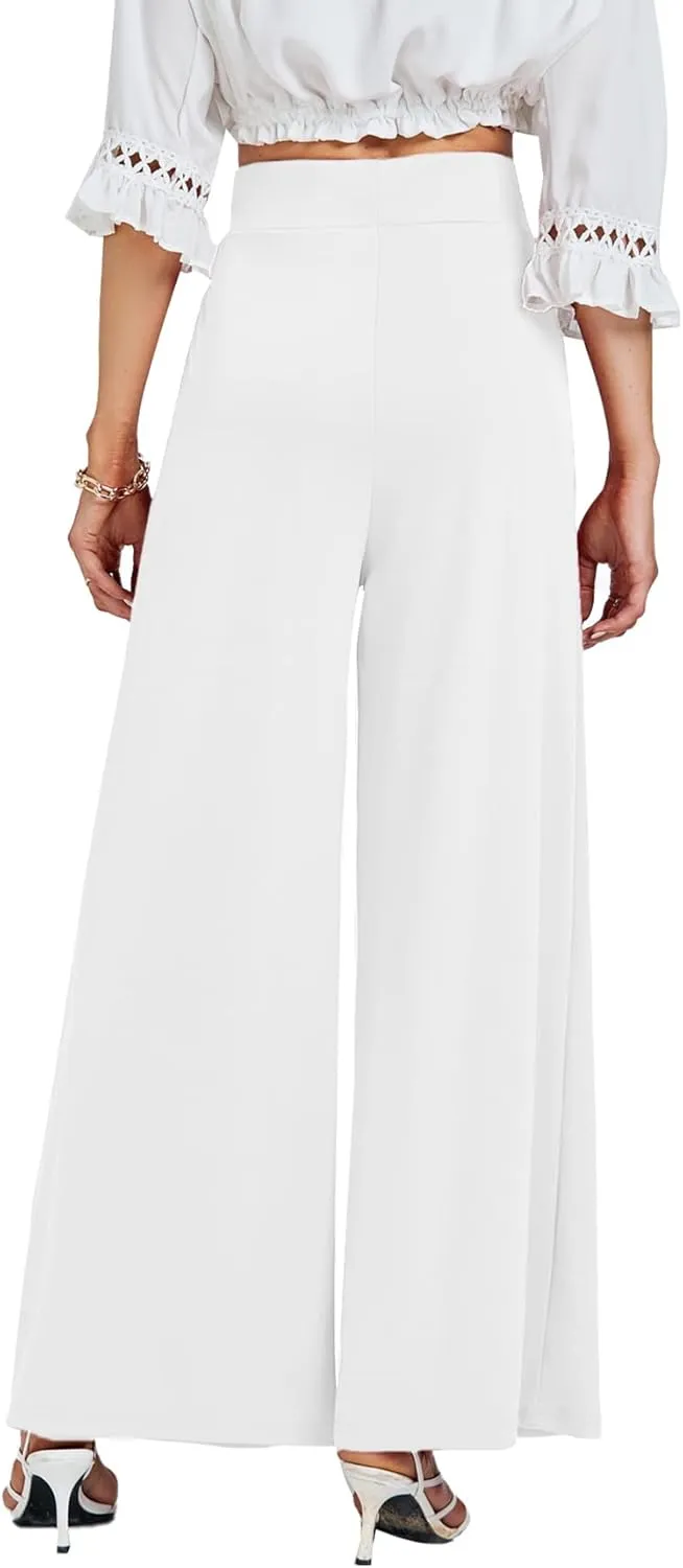 LYANER Women's Wide Leg High Waist Pleated Palazzo Pants Trousers with Pockets
