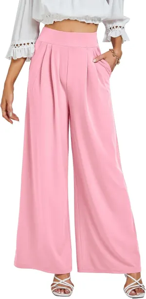 LYANER Women's Wide Leg High Waist Pleated Palazzo Pants Trousers with Pockets