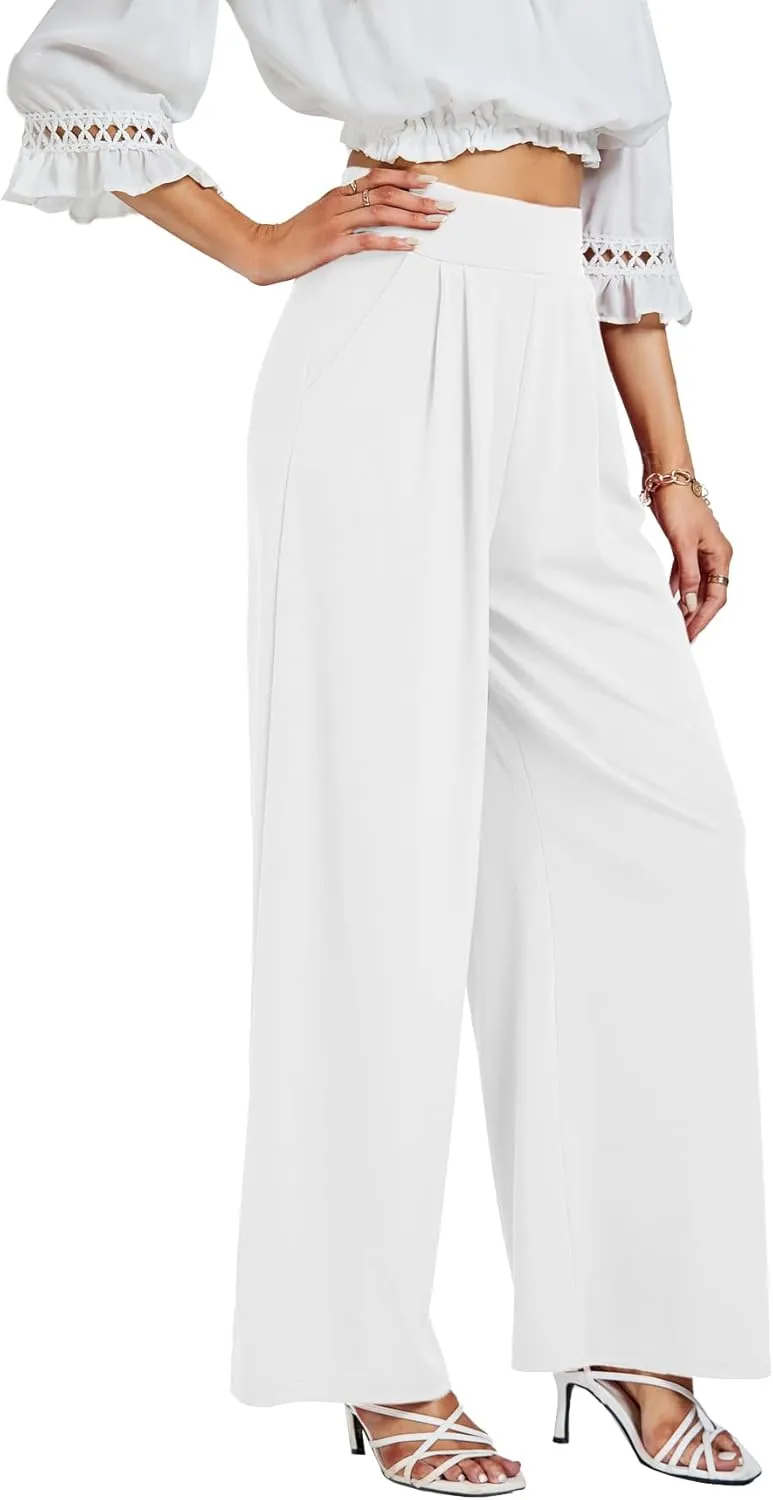 LYANER Women's Wide Leg High Waist Pleated Palazzo Pants Trousers with Pockets