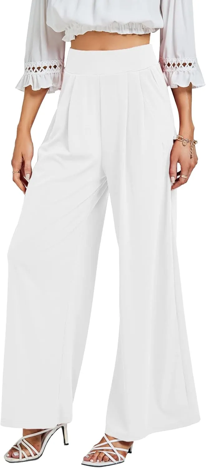 LYANER Women's Wide Leg High Waist Pleated Palazzo Pants Trousers with Pockets