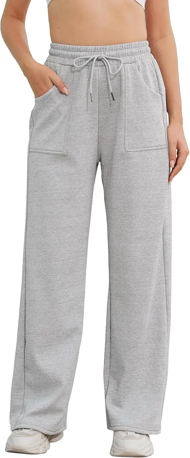 M MOTEEPI Womens Fleece Wide Leg Sweatpants Baggy High Waisted Winter Sweats Pants Straight Legs Athletic Pants with Pockets