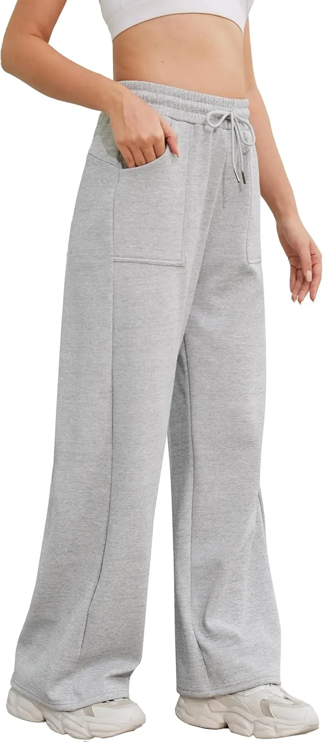 M MOTEEPI Womens Fleece Wide Leg Sweatpants Baggy High Waisted Winter Sweats Pants Straight Legs Athletic Pants with Pockets