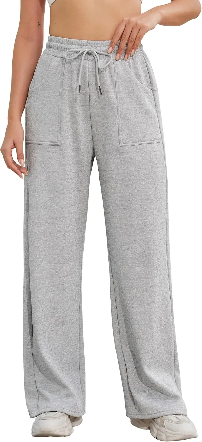 M MOTEEPI Womens Fleece Wide Leg Sweatpants Baggy High Waisted Winter Sweats Pants Straight Legs Athletic Pants with Pockets