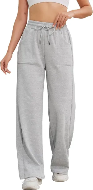 M MOTEEPI Womens Fleece Wide Leg Sweatpants Baggy High Waisted Winter Sweats Pants Straight Legs Athletic Pants with Pockets