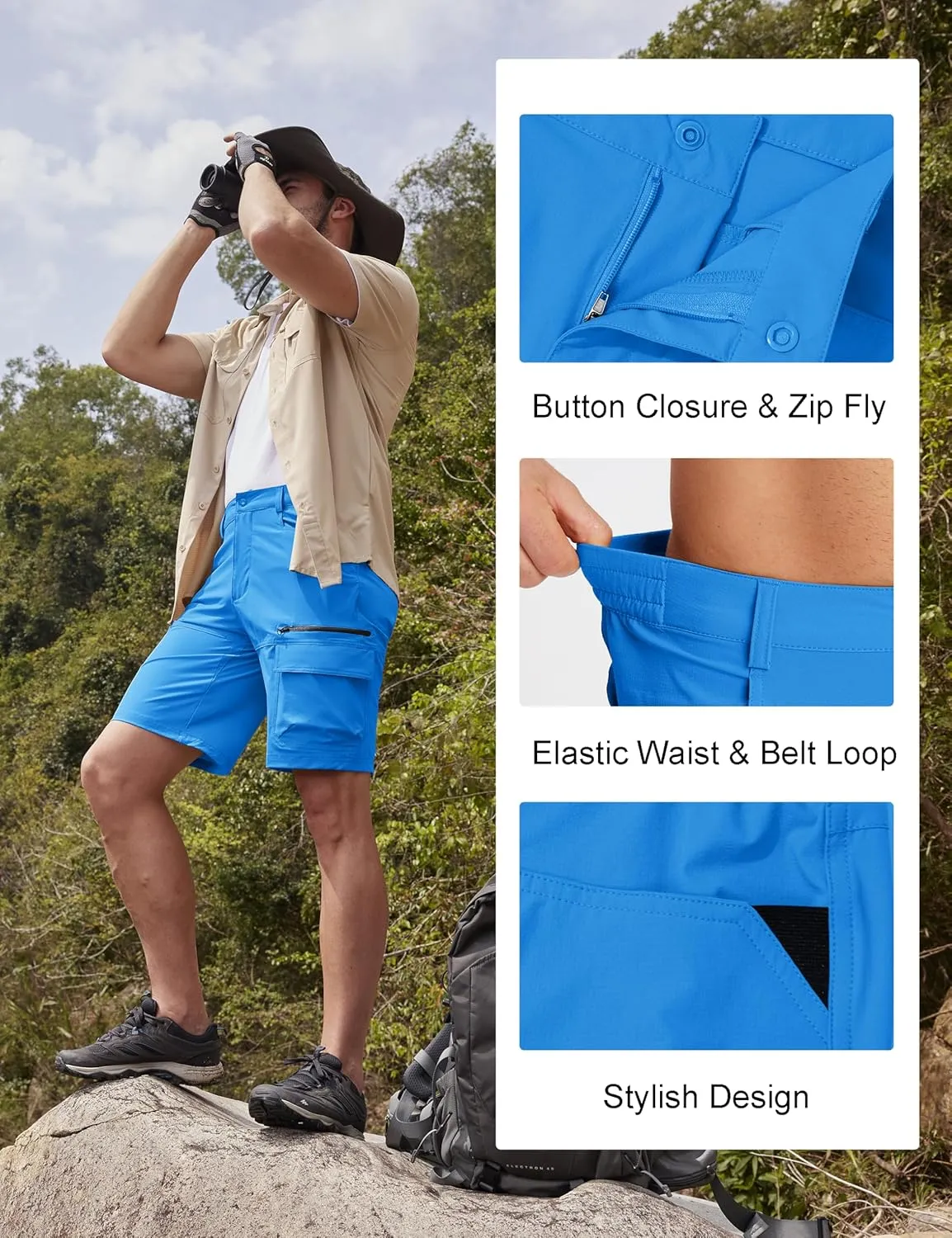 MAGCOMSEN Men's Hiking Cargo Shorts 9" Quick Dry Lightweight Summer Casual Shorts for Men Work Golf Outdoor 5 Pockets