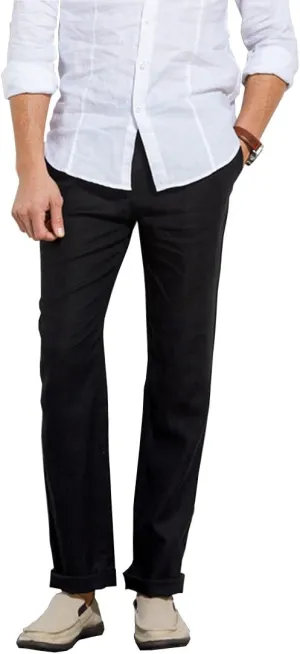 Manwan walk Mens Casual Beach Trousers Elastic Loose Fit Lightweight Linen Summer Pants K70