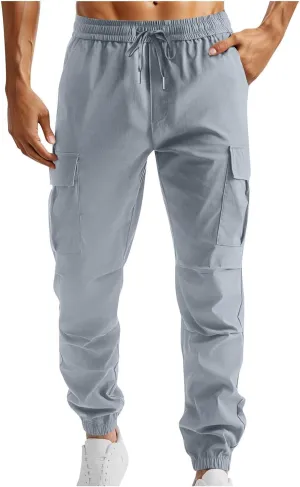 Men Joggers Pants with Pockets Slim Fit Baggy Chino Cinch Bottom Cargo Sweatpants Casual Workout Outdoor Sweat Pants
