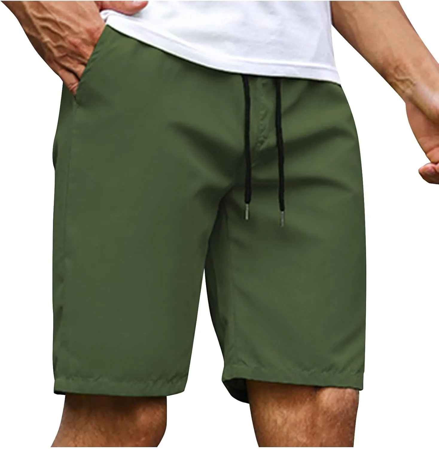 Mens Bermuda Shorts Summer Casual Short Length Trousers Running Shorts Half Pants with Pockets for Gym Sports Work Cycling
