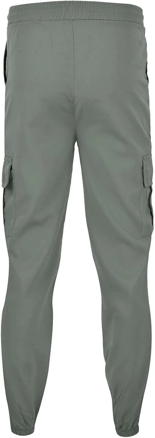 Mens Cargo Pants Jogger Hiking Elastic Waist Regular Fit Casual Straight Drawstring Lightweight Pants with Pockets