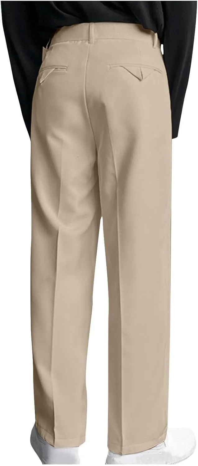Men's Casual Business Pants Loose Pleated Dress Pants High Waisted Button Straight Wide Leg Suit Pants Work Trousers