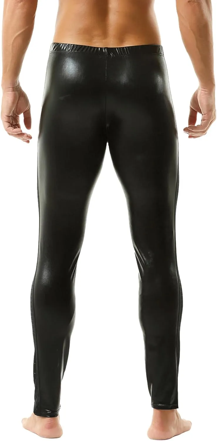 Men's Faux Leather Skinny Leggings Slim Fit Pants Tight Long Trousers