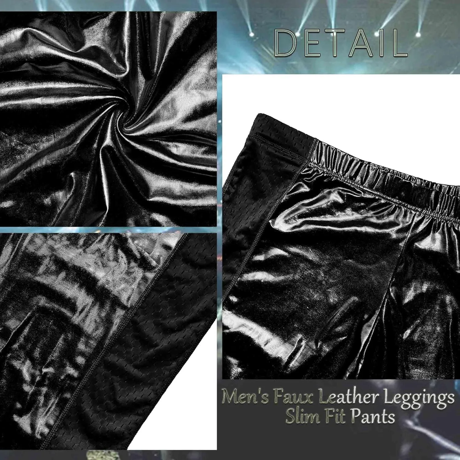 Men's Faux Leather Skinny Leggings Slim Fit Pants Tight Long Trousers