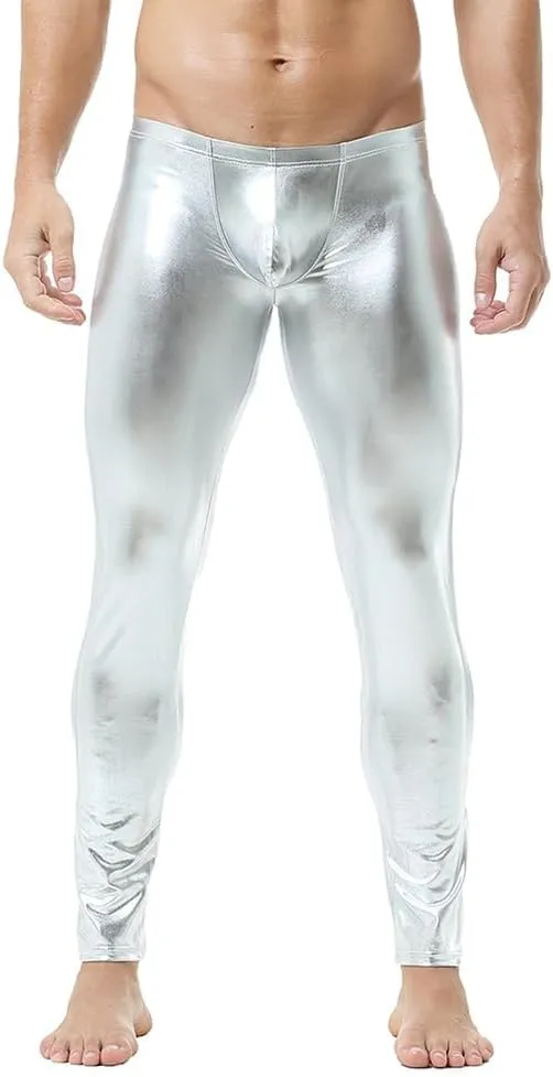 Men's Faux Leather Skinny Leggings Slim Fit Pants Tight Long Trousers