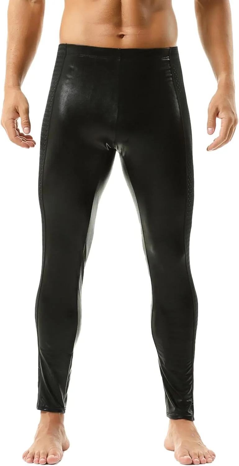 Men's Faux Leather Skinny Leggings Slim Fit Pants Tight Long Trousers