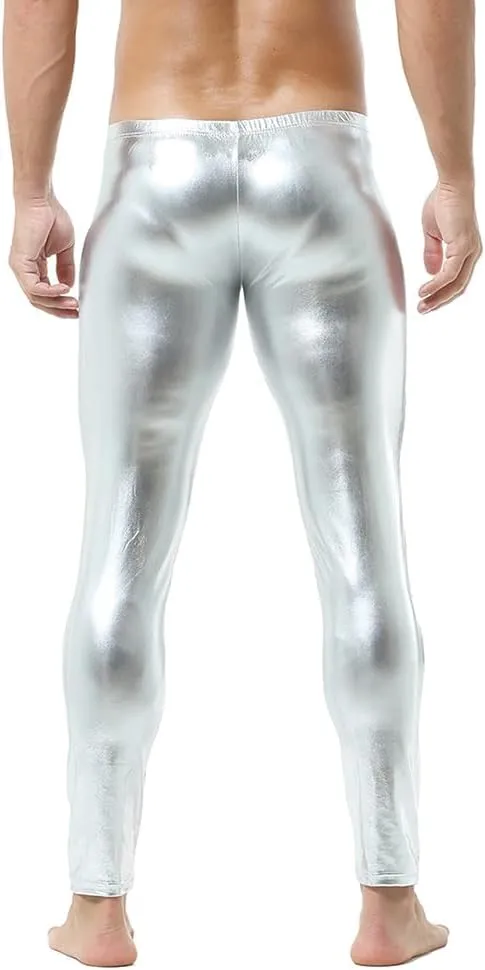 Men's Faux Leather Skinny Leggings Slim Fit Pants Tight Long Trousers