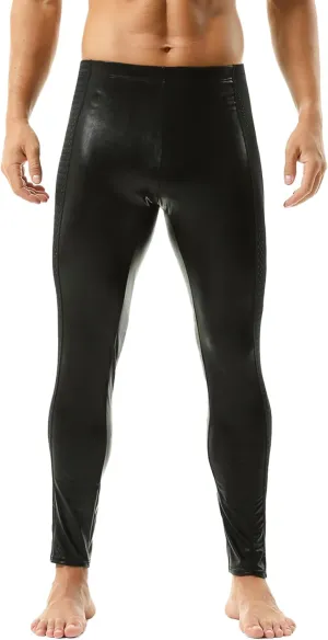 Men's Faux Leather Skinny Leggings Slim Fit Pants Tight Long Trousers