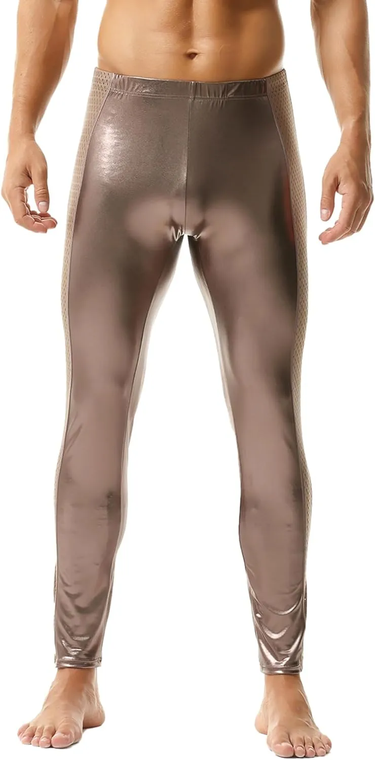 Men's Faux Leather Skinny Leggings Slim Fit Pants Tight Long Trousers