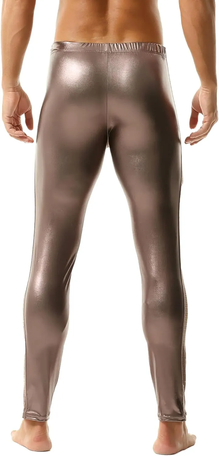 Men's Faux Leather Skinny Leggings Slim Fit Pants Tight Long Trousers