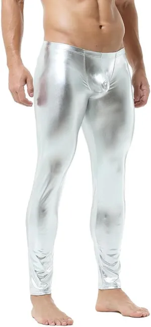 Men's Faux Leather Skinny Leggings Slim Fit Pants Tight Long Trousers