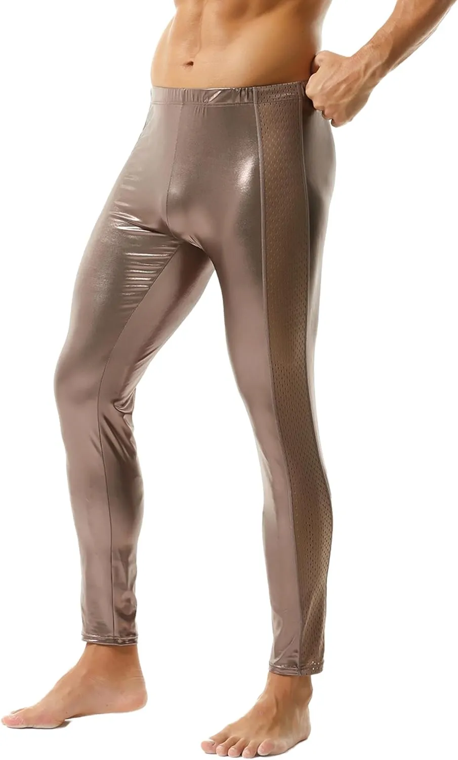 Men's Faux Leather Skinny Leggings Slim Fit Pants Tight Long Trousers