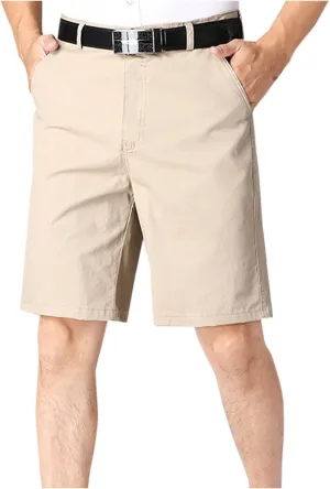 Mens Golf Dress Shorts Cotton Summer Hiking Slim Half Pants Casual Solid Color Work-Dress Style Shorts with Pockets