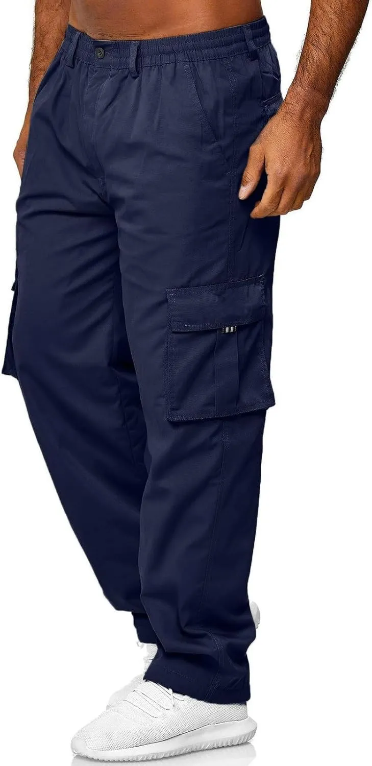 Men's Hiking Cargo Work Pants Hat Multi Woven Pocket Foot Rope Solid Pants Street Cargo Men Athletic Joggers