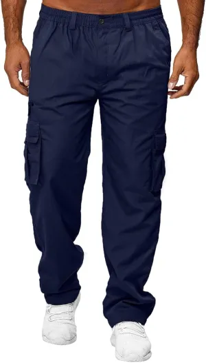 Men's Hiking Cargo Work Pants Hat Multi Woven Pocket Foot Rope Solid Pants Street Cargo Men Athletic Joggers