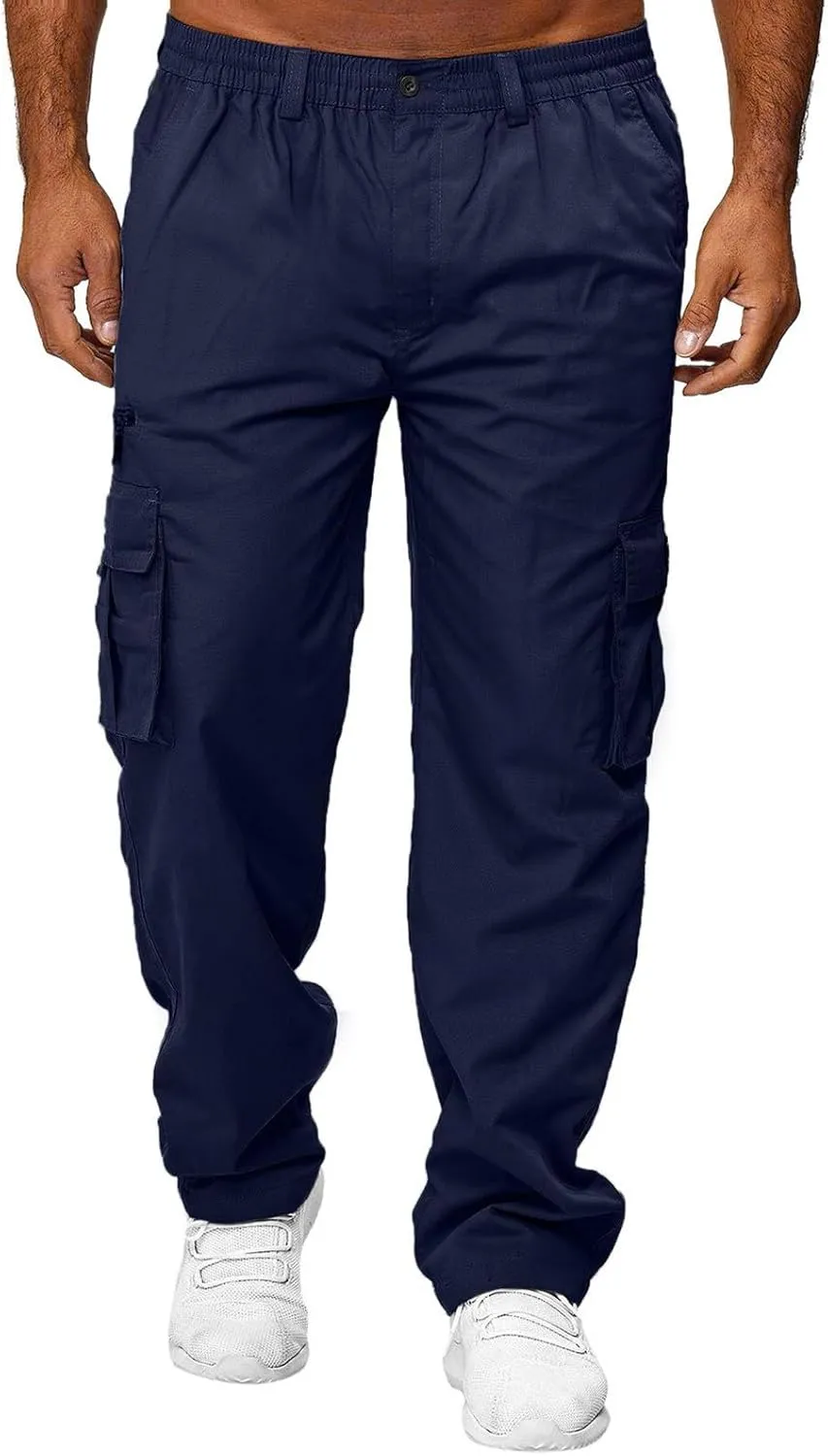 Men's Hiking Cargo Work Pants Hat Multi Woven Pocket Foot Rope Solid Pants Street Cargo Men Athletic Joggers
