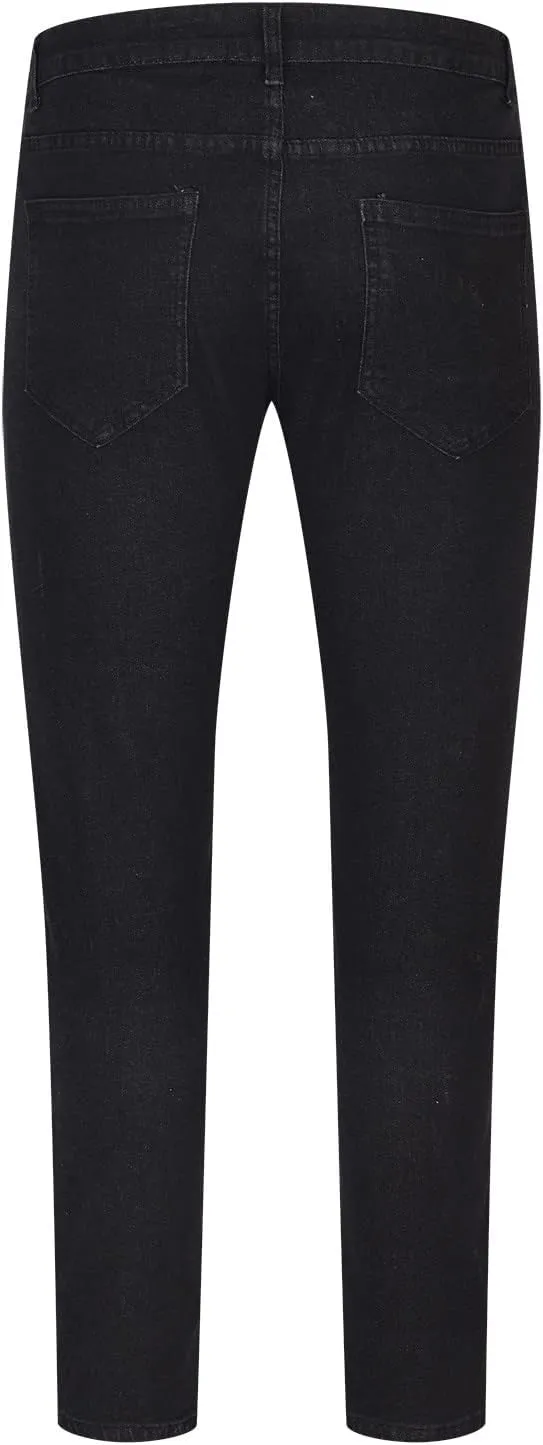 Mens Ripped Jeans, Button Zip Distressed Destroyed Slim Fit Straight Leg Denim Pants Stretched Outdoor Moto Trousers