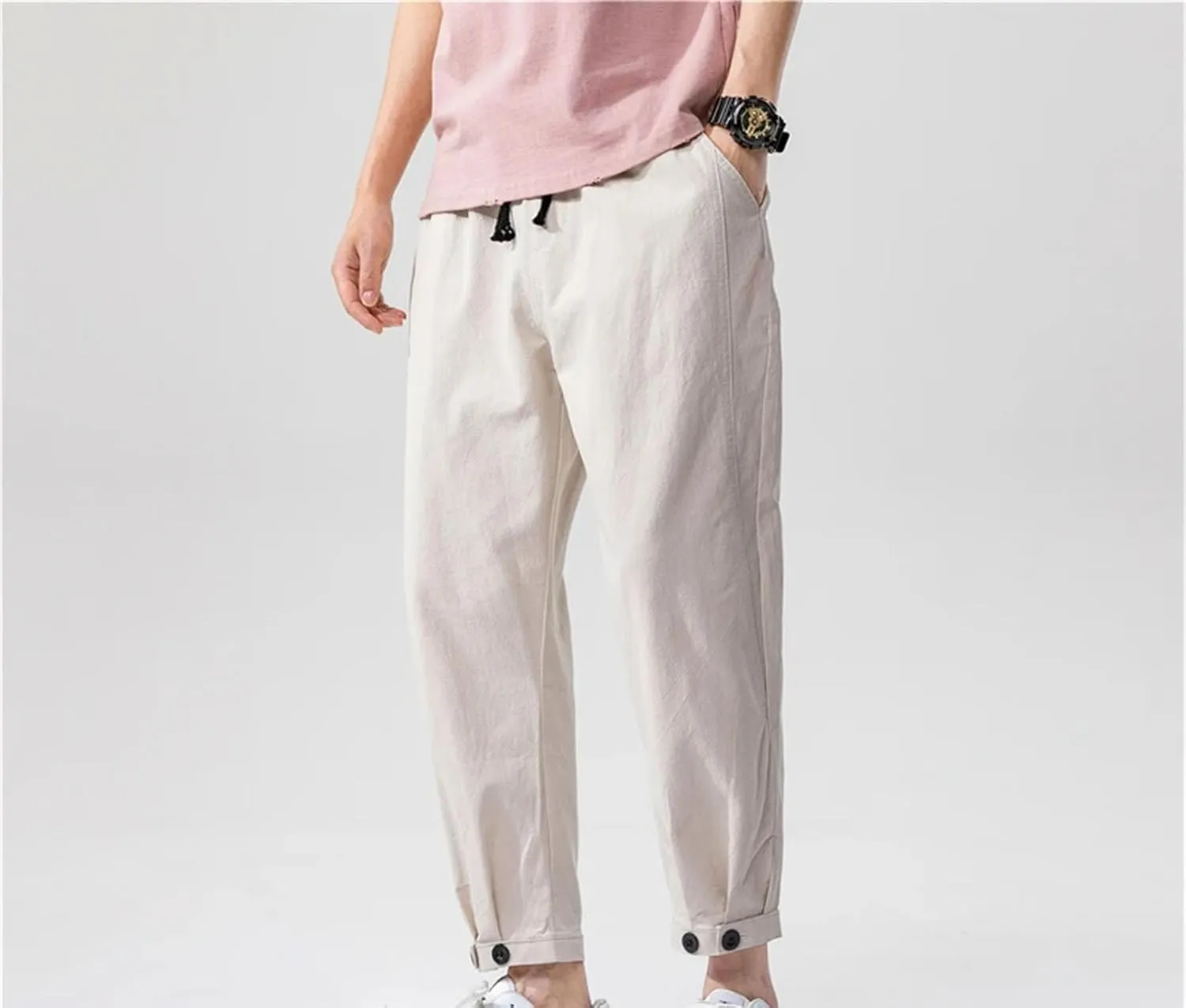 Men's Slim Fit Athletic Pants Lightweight Casual Drawstring Wig Leg Straight Ankle Pants