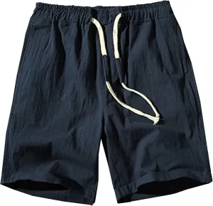 Men's Slim Fit Solid 9" Beach Short Cotton Linen Casual Summer Shorts Drawstring Comfort Basic Outdoor Shorts (Blue,3X-Large)