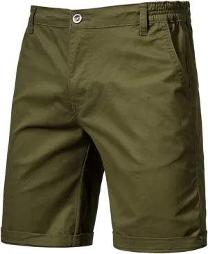 Men's Stretch Chino Short Slim Fit 10" Inseam Flat Front Shorts Summer Solid Lightweight Casual Shorts with Pocket