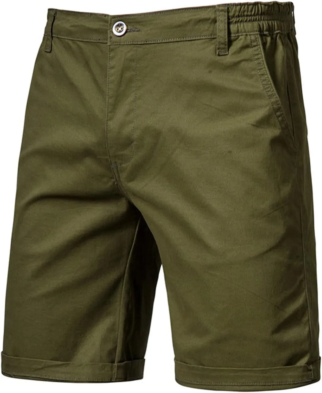 Men's Stretch Chino Short Slim Fit 10" Inseam Flat Front Shorts Summer Solid Lightweight Casual Shorts with Pocket