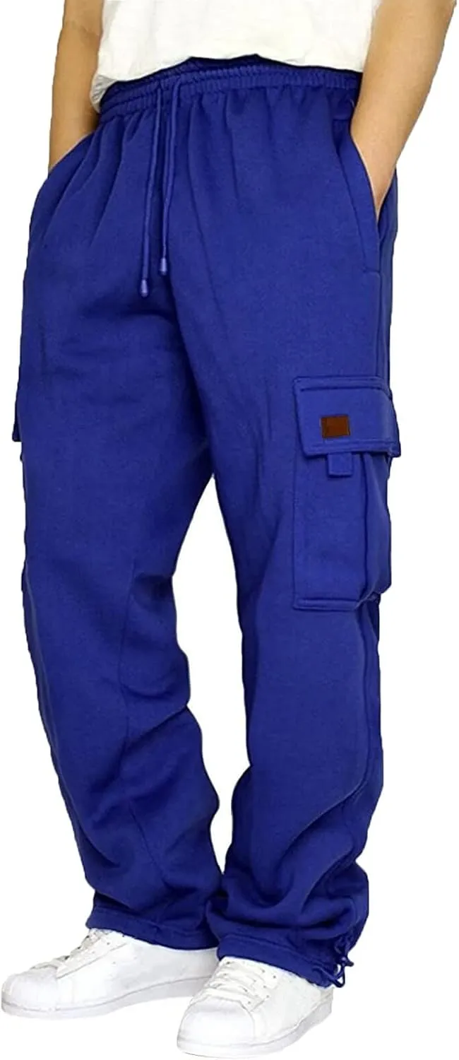 Mens Sweatpants Men's Basic Active Fleece Cargo Jogger Pants Fleece Elastic Bottom Sweatpants with Pockets