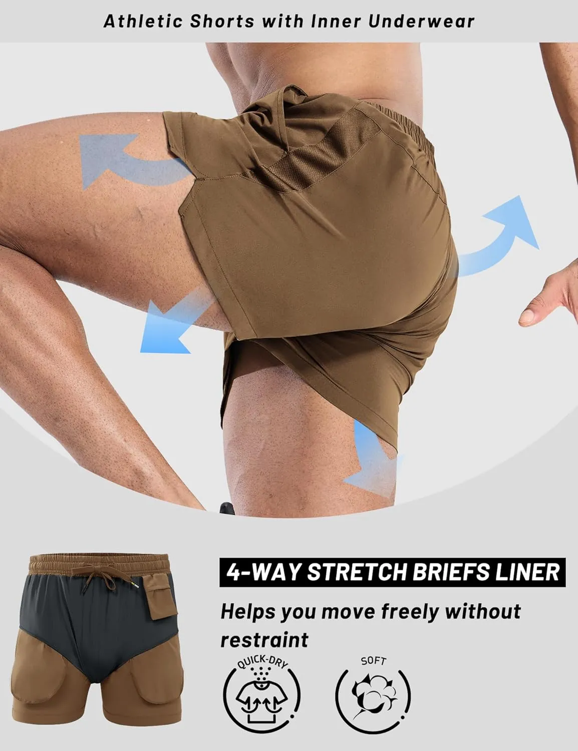 MIER Mens 3 Inch Shorts for Athletic Running Dry Fit Lightweight Workout Gym Active Shorts with Brief Liner, Pockets