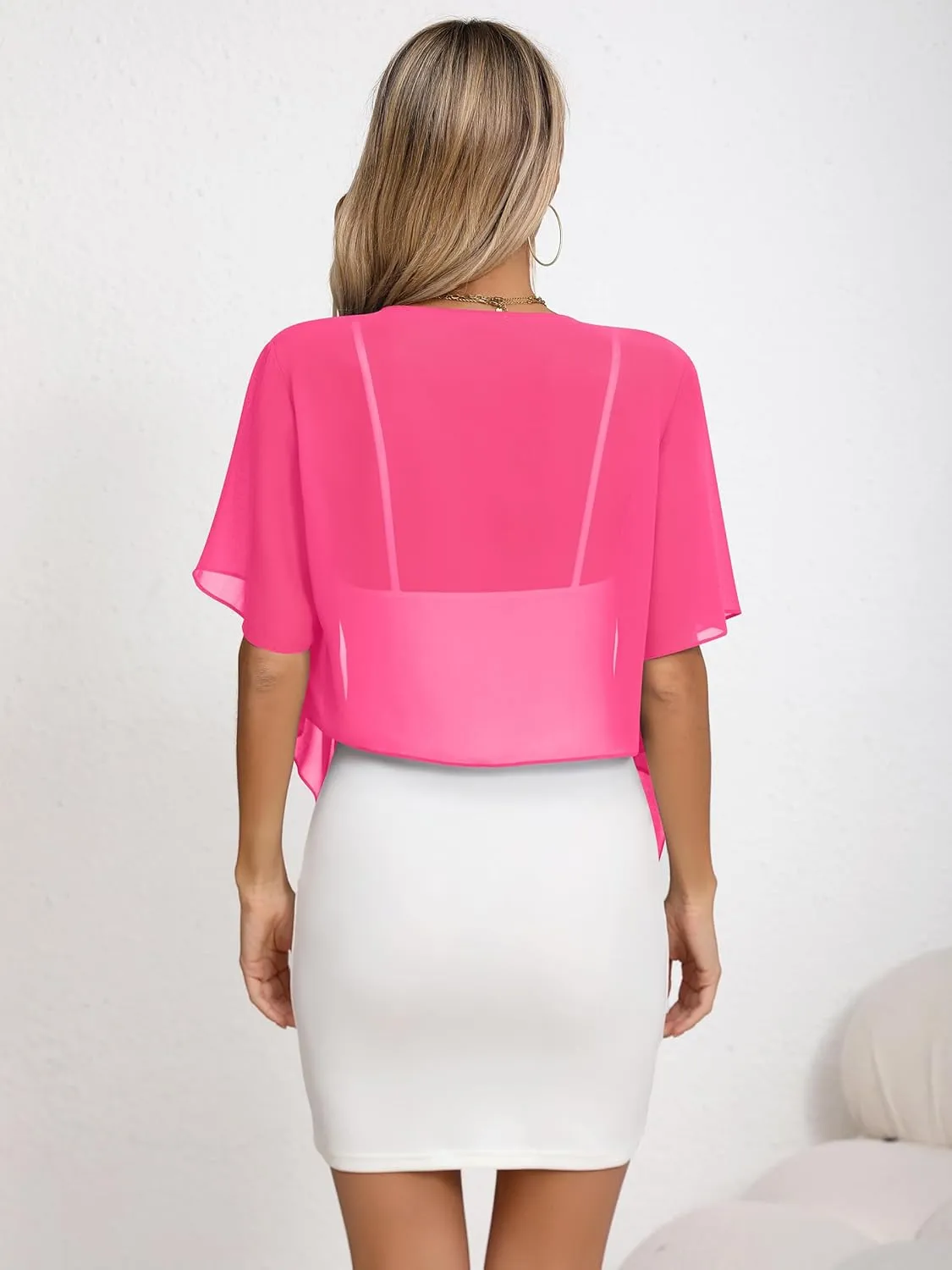 Missufe Women's Short Sleeve Tie Front Cropped Cardigan Summer Lightweight Chiffon Bolero Shrug