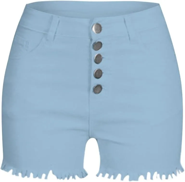 Miyaomn Women's High Waisted Button-Fly Denim Shorts Casual Summer Skinny Stretchy Frayed Raw Hem Cut Off Ripped Jean Shorts